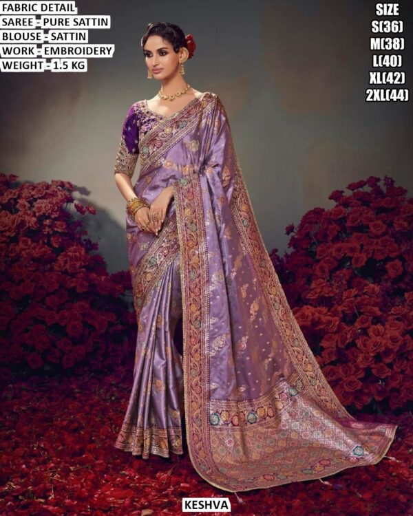 Heavy Embroidery Satin Saree For Occasion Wear