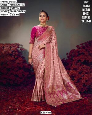 Heavy Embroidery Satin Saree For Occasion Wear