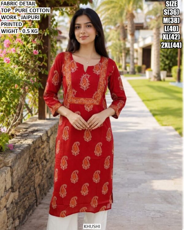 Pure Cotton Jaipuri Printed Kurti