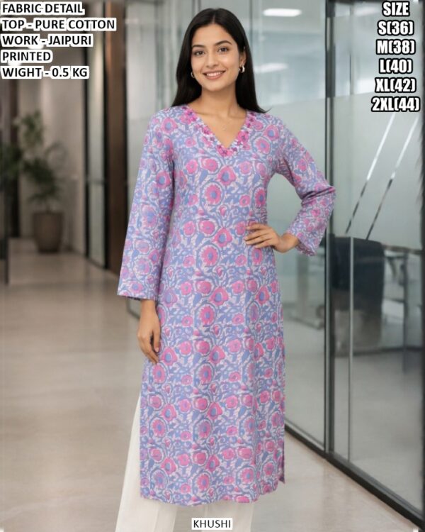 Pure Cotton Jaipuri Printed Kurti