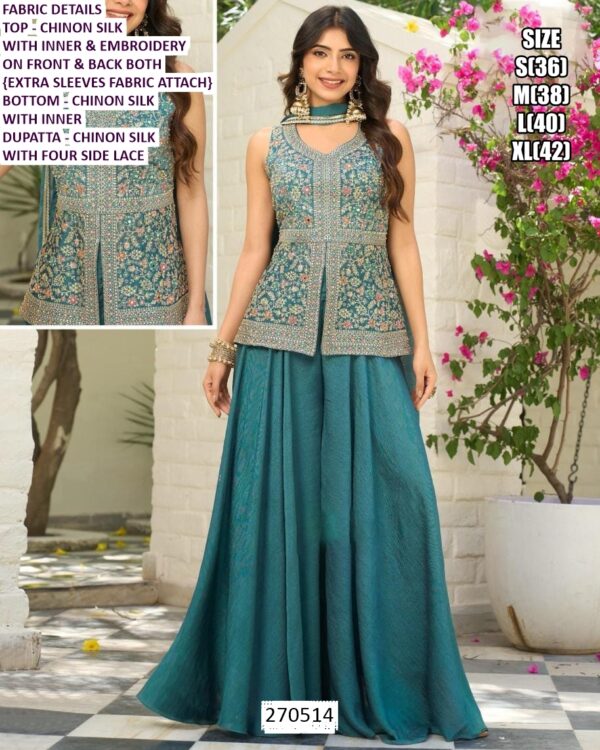 Party Wear Women Ethnic Outfit With Dupatta And Shrug