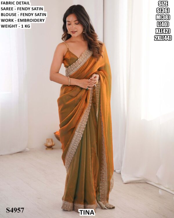 Fendy Satin Embroidery Saree With Blouse