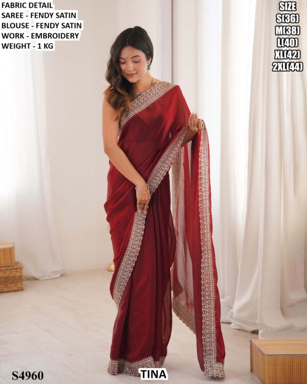 Fendy Satin Embroidery Saree With Blouse