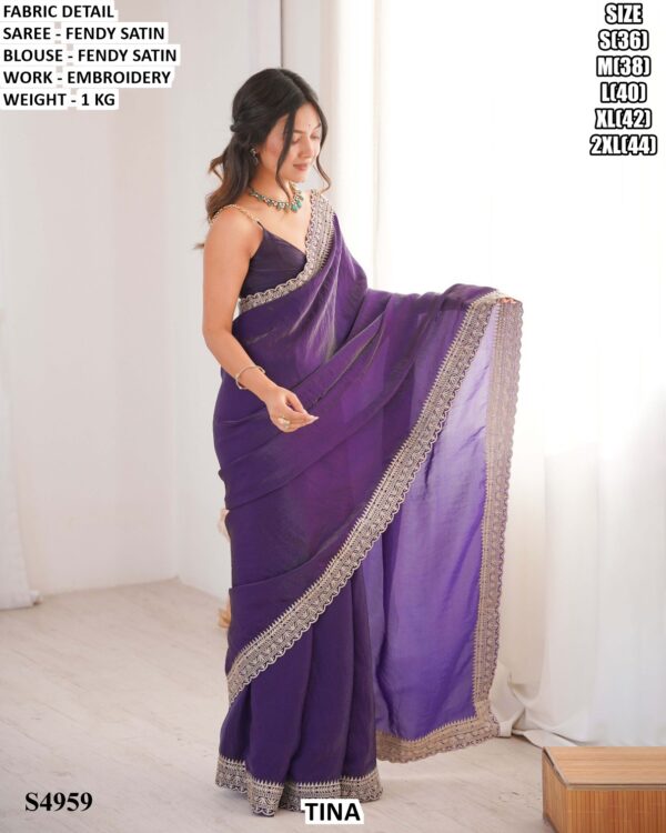 Fendy Satin Embroidery Saree With Blouse