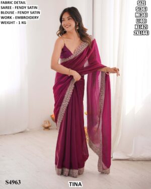 Fendy Satin Embroidery Saree With Blouse