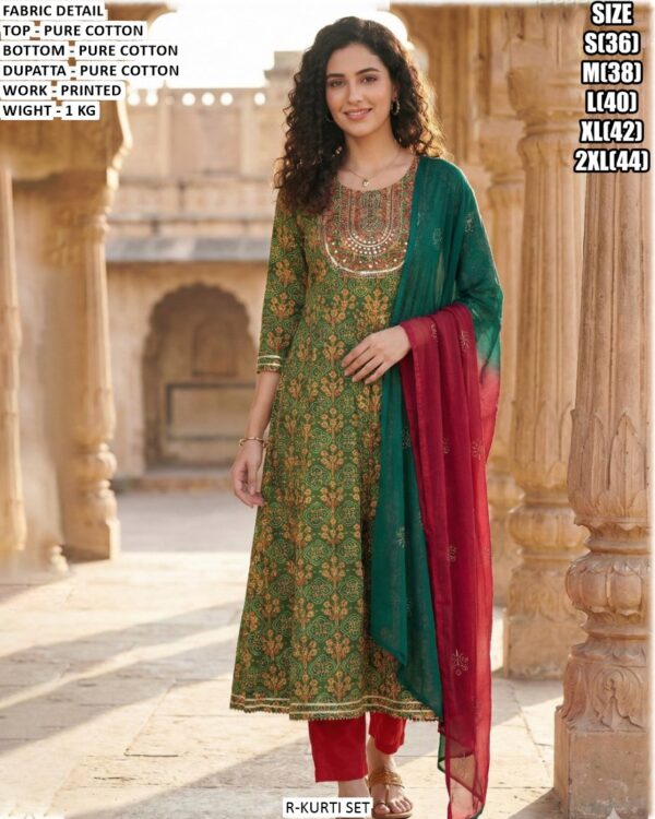Heavy Cotton Printed Set With Embroidery Work