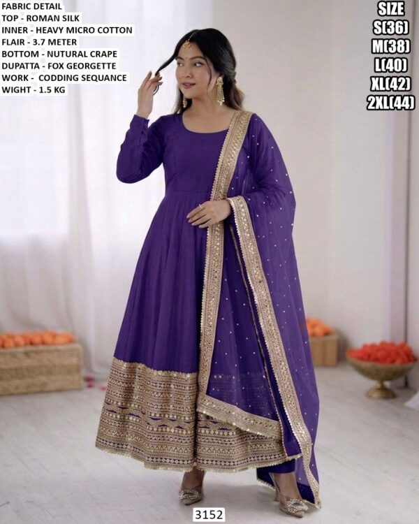 Designer Roman Silk Top Bottom Dupatta Set For Women
