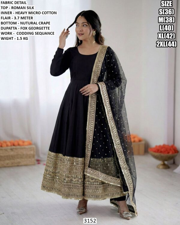 Designer Roman Silk Top Bottom Dupatta Set For Women