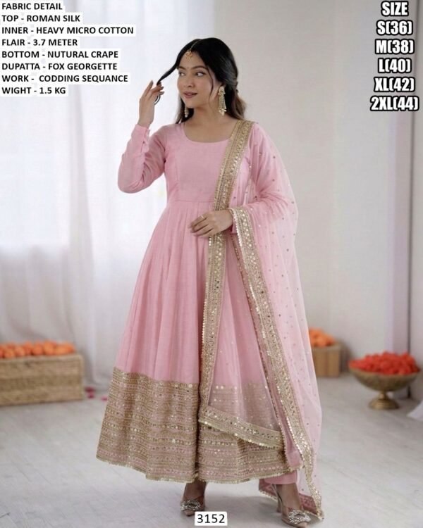 Designer Roman Silk Top Bottom Dupatta Set For Women