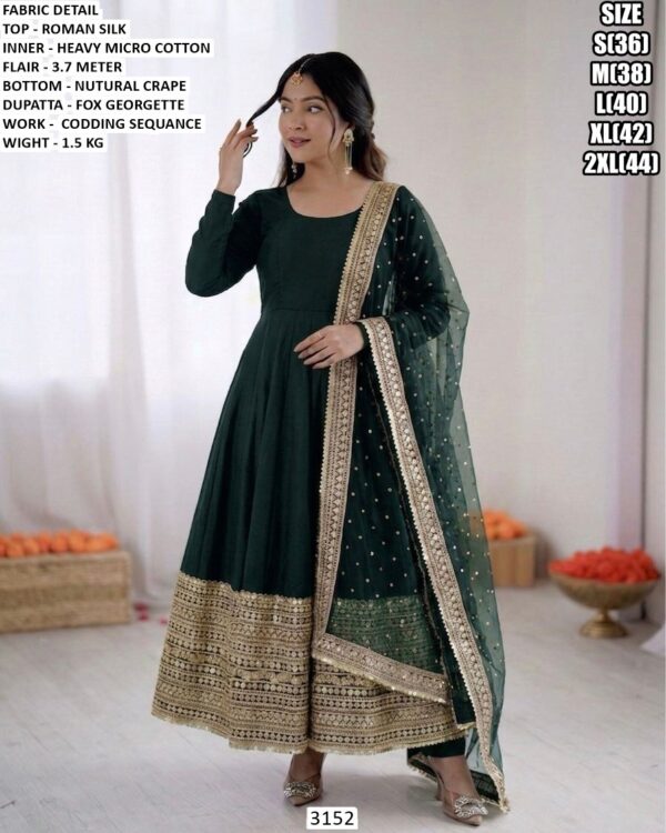 Designer Roman Silk Top Bottom Dupatta Set For Women