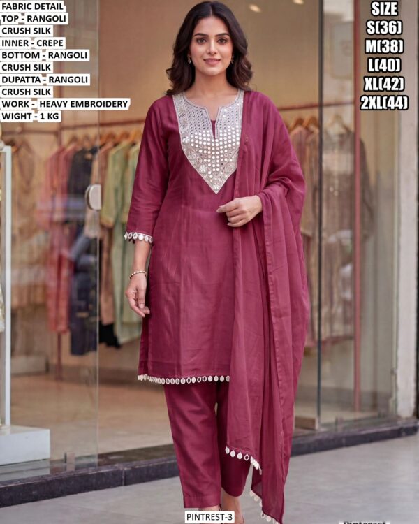 Rangoli Crush Silk Suit Set With Heavy Embroidery