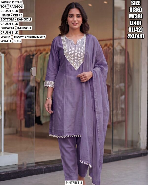Rangoli Crush Silk Suit Set With Heavy Embroidery
