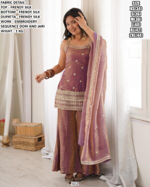 Designer Frendy Silk Kurta Palazzo Dupatta Set