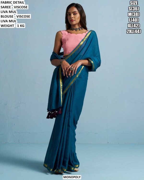 Elegant Viscose Liva Mul Saree For Women