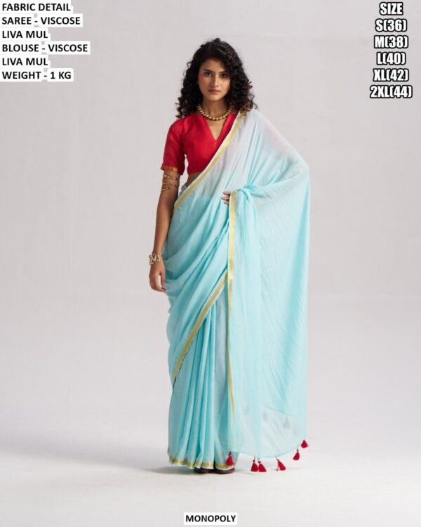 Elegant Viscose Liva Mul Saree For Women