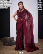 Nc Silk Satin Stone Work Saree With Blouse