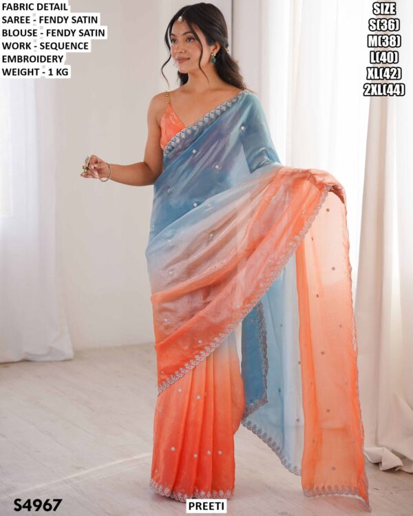 Fendy Satin Sequin Embroidery Saree With Blouse
