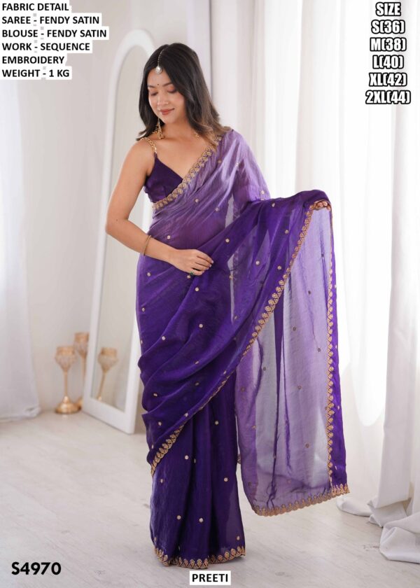 Fendy Satin Sequin Embroidery Saree With Blouse