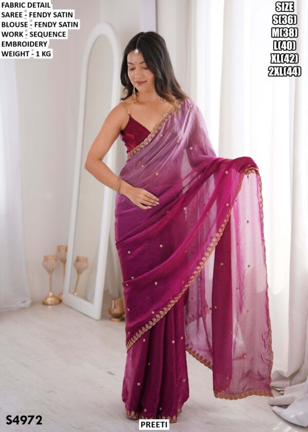 Fendy Satin Sequin Embroidery Saree With Blouse
