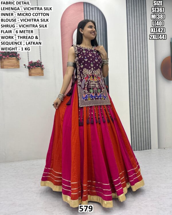 Wedding Wear Vichitra Silk Lehenga With Embroidered Blouse