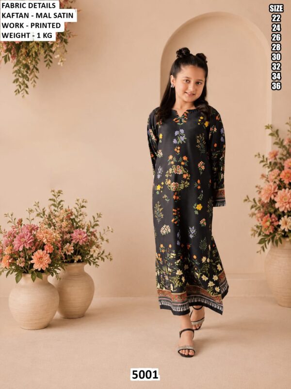 Kids Printed Mal Satin Kaftan Dress