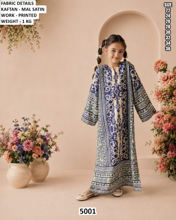 Kids Printed Mal Satin Kaftan Dress