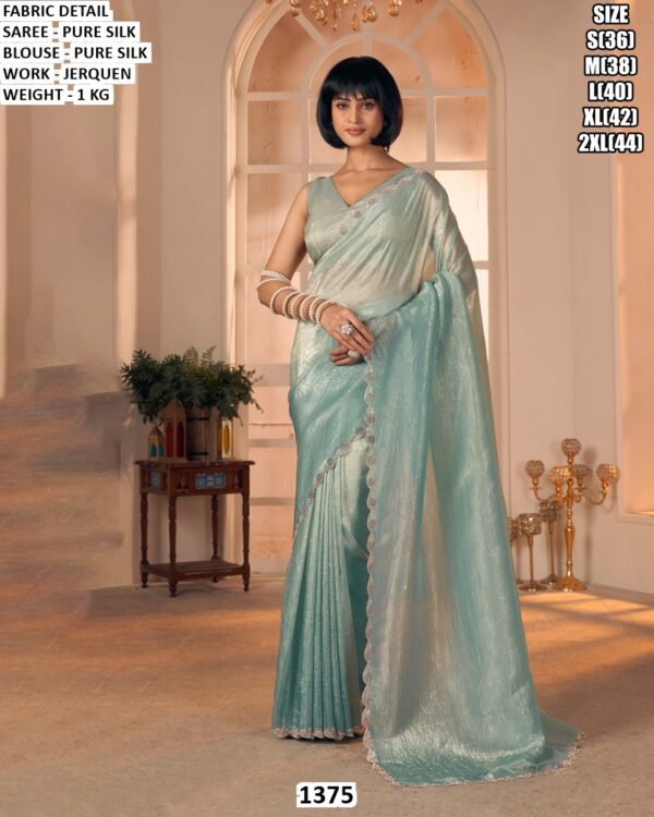 Pure Silk Saree With Pure Silk Blouse And Jerquen Work