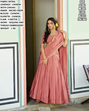 Chinon Lehenga With Dupatta And Thread Embroidery Work