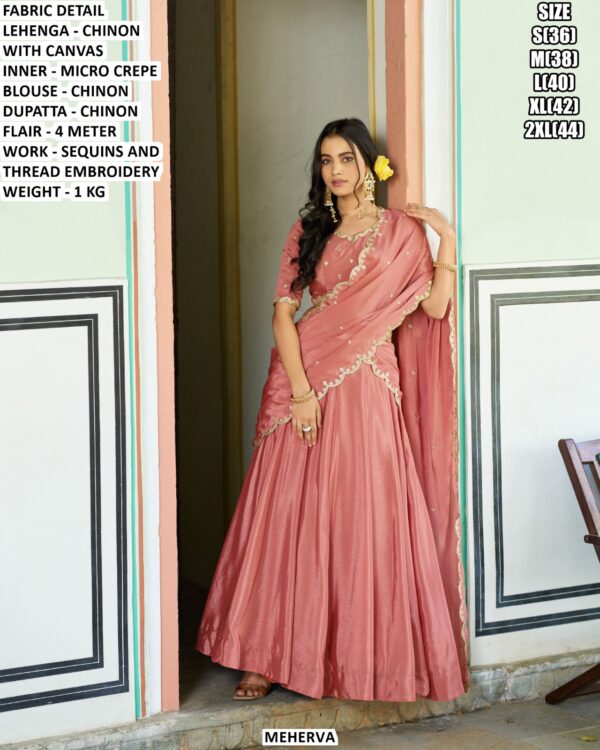Chinon Lehenga With Dupatta And Thread Embroidery Work