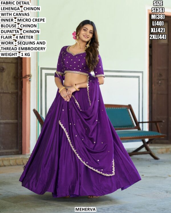 Chinon Lehenga With Dupatta And Thread Embroidery Work