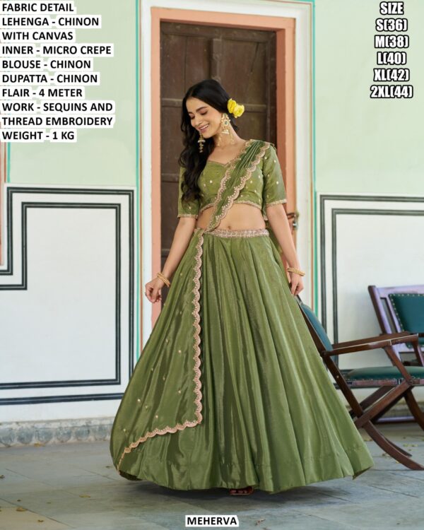 Chinon Lehenga With Dupatta And Thread Embroidery Work