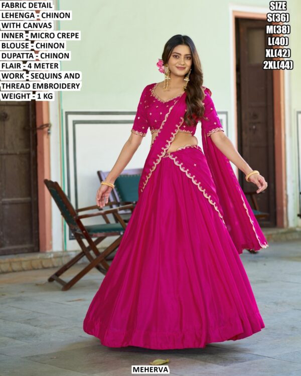 Chinon Lehenga With Dupatta And Thread Embroidery Work