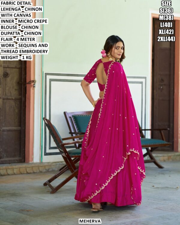 Chinon Lehenga With Dupatta And Thread Embroidery Work