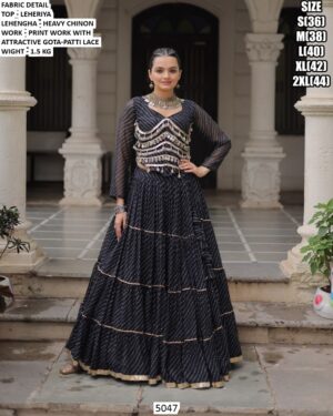 Leheriya Print Heavy Chinon Lehenga Set