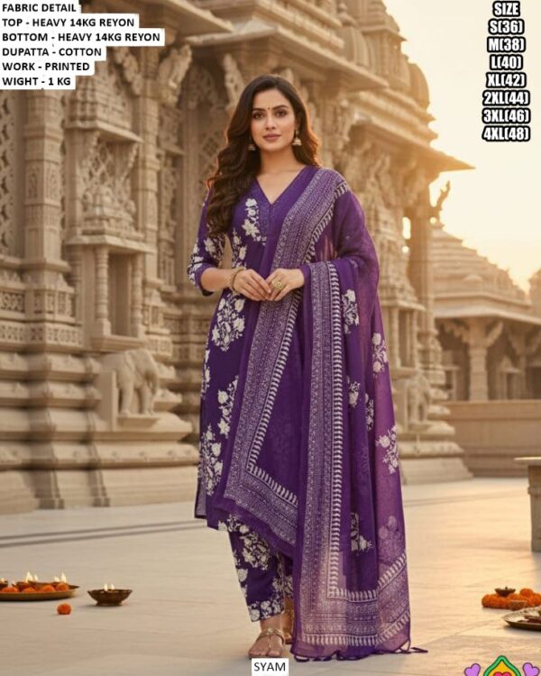Daily Festive Wear Printed Rayon Suit Set