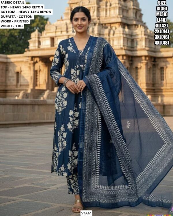 Daily Festive Wear Printed Rayon Suit Set