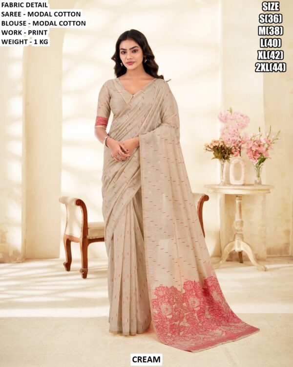 Premium Modal Cotton Saree With Printed Work