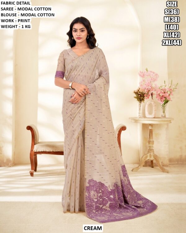 Premium Modal Cotton Saree With Printed Work