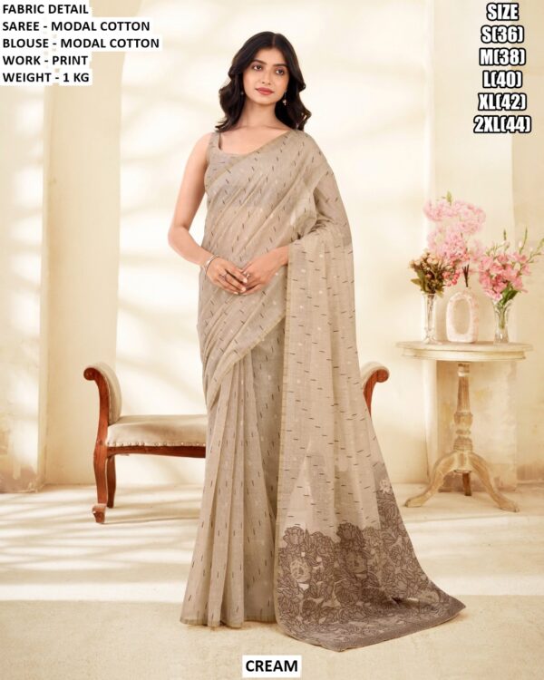 Premium Modal Cotton Saree With Printed Work