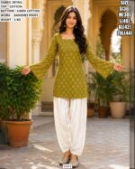 Casual Wear Cotton Top With Linen Cotton Bottom
