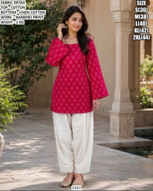 Casual Wear Cotton Top With Linen Cotton Bottom