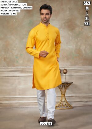 Rayon Cotton Weaving Kurta Pajama Set