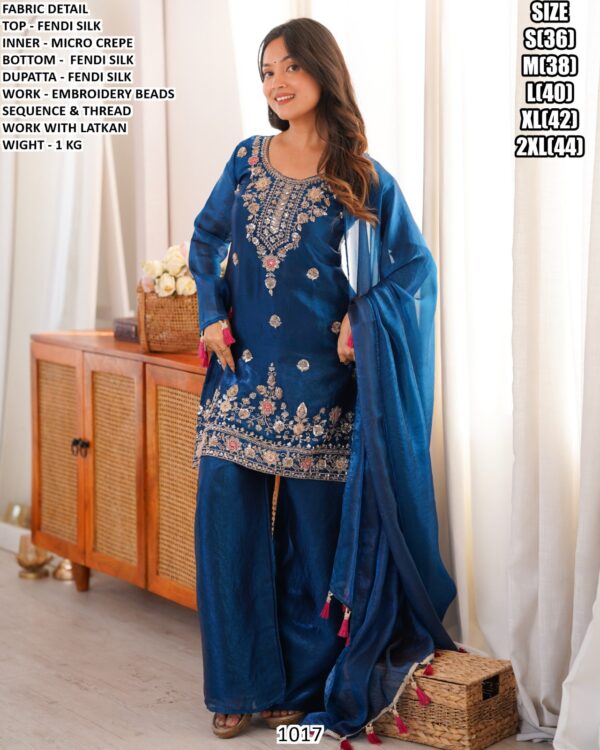 Fendi Silk Top Bottom Dupatta Set For Women
