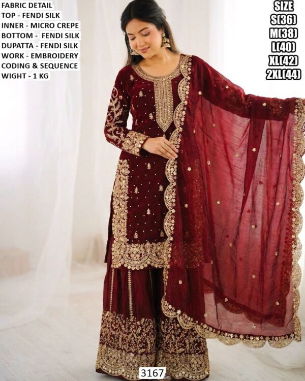 Designer Fendi Silk Top Bottom Dupatta Set