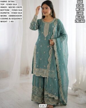 Designer Fendi Silk Top Bottom Dupatta Set
