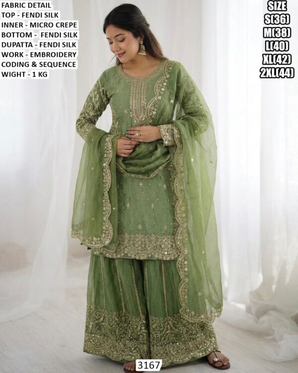 Designer Fendi Silk Top Bottom Dupatta Set