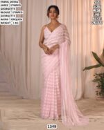 Designer Striped Georgette Saree With Matching Blouse