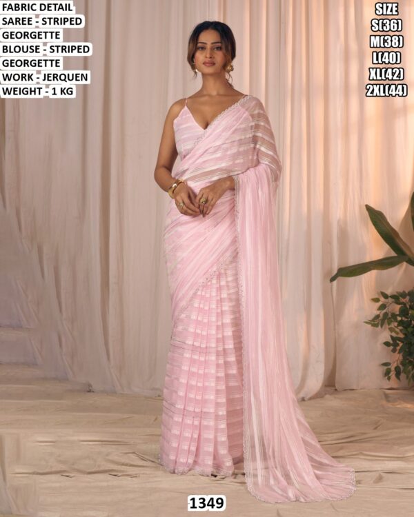 Designer Striped Georgette Saree With Matching Blouse