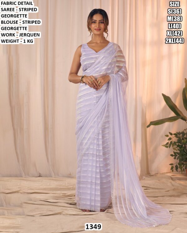 Designer Striped Georgette Saree With Matching Blouse