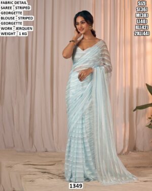 Designer Striped Georgette Saree With Matching Blouse
